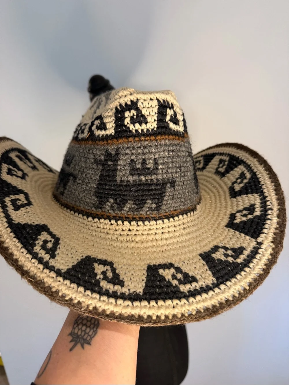Vintage Peruvian Alpaca Wool Handwoven Cowboy Hat Boho Western 23”